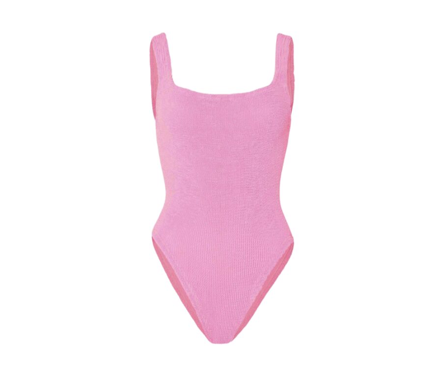Hunza G pink square neck one-piece swimsuit