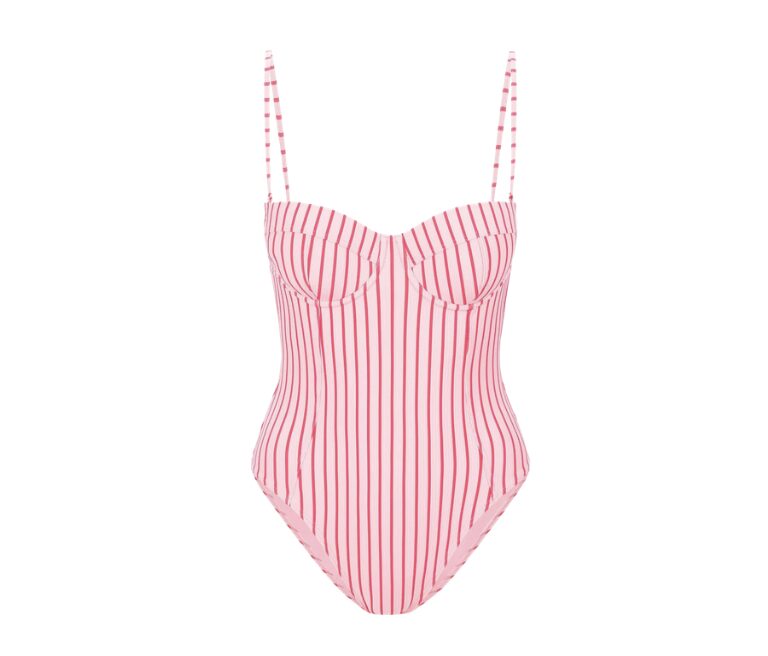 Staud Maeve striped bustier one-piece swimsuit