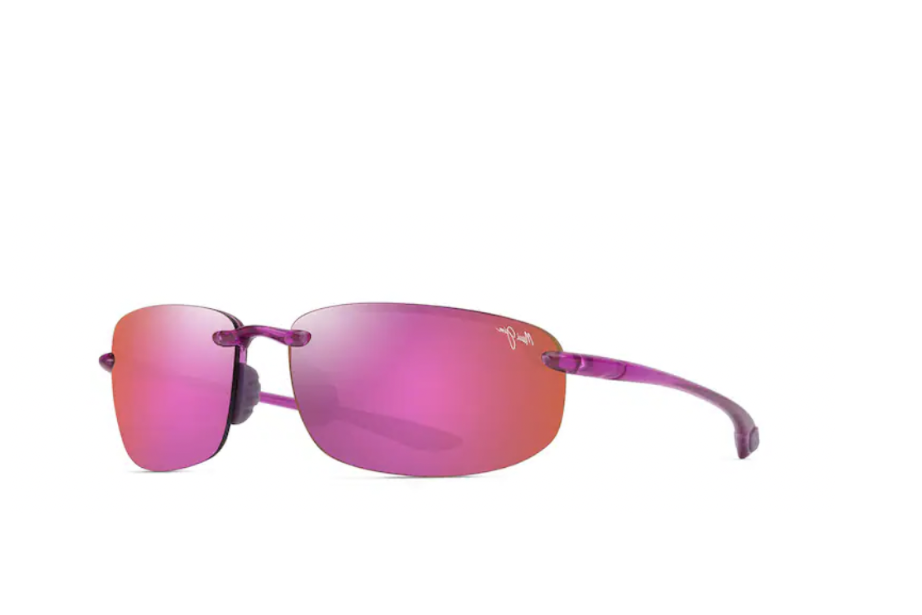 Maui Jim - The Wake Edit Pink-purple mirrored sunglasses with purple temples on a white background, Ray-Ban branding visible on the lens option